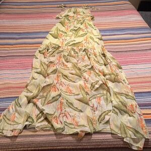 BCBGeneration Lime Green Tropical Bird of Paradise Maxi Dress LKU61E49-F21 Small